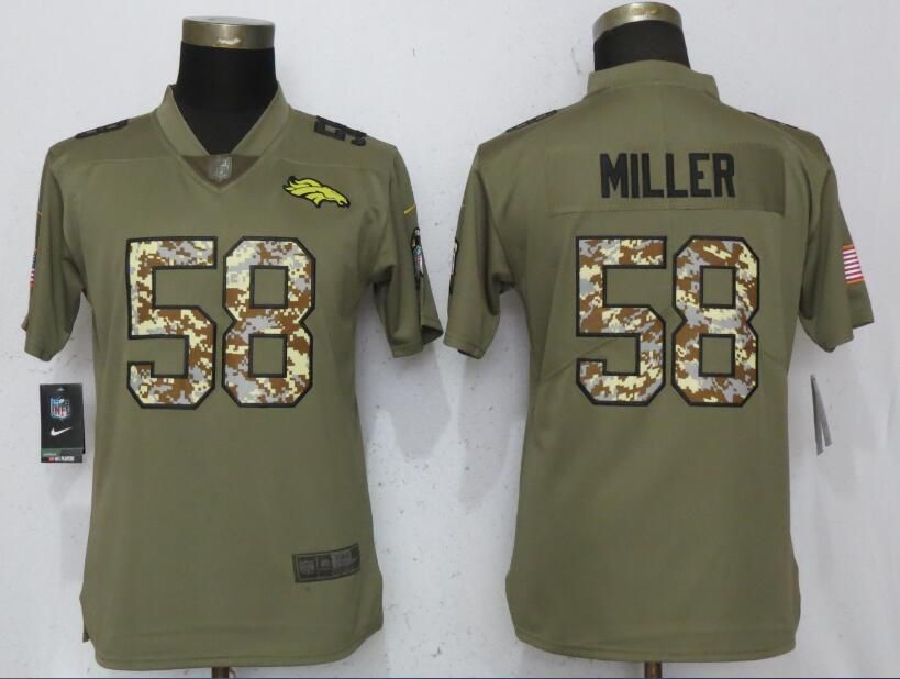 Women Denver Broncos #58 Miller Olive Camo Carson Nike Salute to Service Player NFL Jerseys
